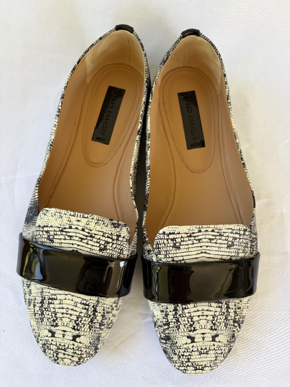 Reed Krakoff Snakeskin‑Print Loafers Cream & Black Leather Size 36 (US 6)